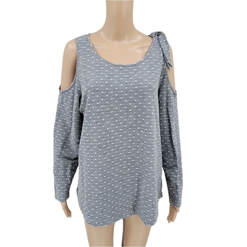 Lane Bryant Women's Plus Size 18/20 Gray Swiss Dot Cold Shoulder Sweater